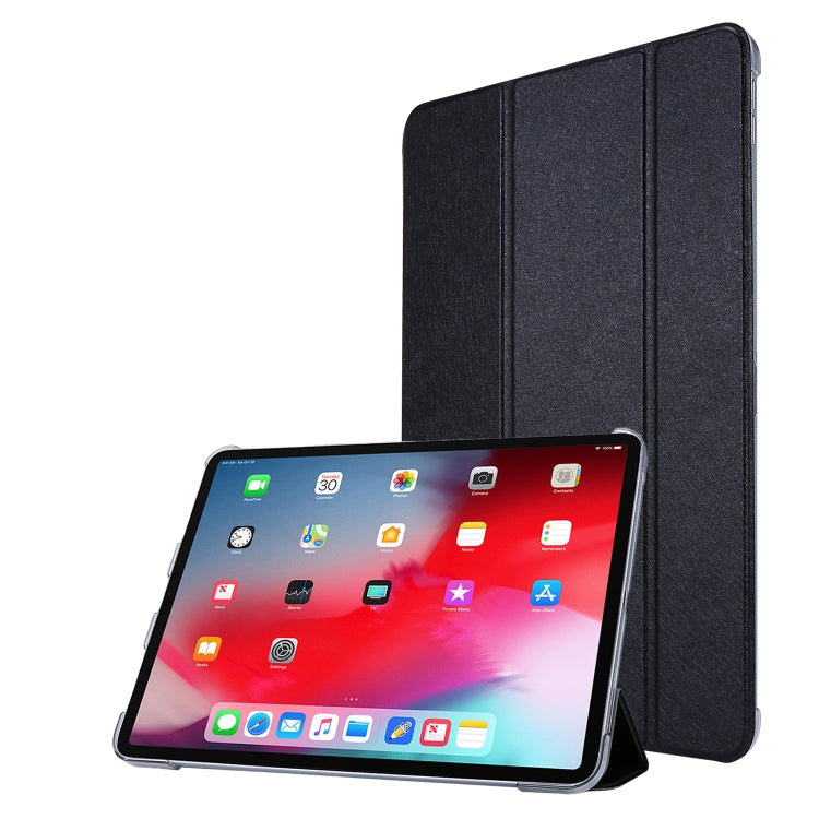 Silk Texture Three-fold Horizontal Flip Leather Case with Holder & Pen Slot, For iPad Pro 11 (2021) For iPad Pro 11 (2021) Black