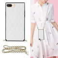 Elegant Rhombic Pattern Microfiber Leather +TPU Shockproof Case with Crossbody Strap Chain, For iPhone SE 2022 / SE 2020 / 8 / 7, For iPhone 8 Plus / 7 Plus, For iPhone X / XS, For iPhone XR For iPhone SE 2022 SE 2020 8 7 White