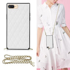 Elegant Rhombic Pattern Microfiber Leather +TPU Shockproof Case with Crossbody Strap Chain, For iPhone SE 2022 / SE 2020 / 8 / 7, For iPhone 8 Plus / 7 Plus, For iPhone X / XS, For iPhone XR For iPhone SE 2022 SE 2020 8 7 White
