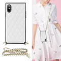 Elegant Rhombic Pattern Microfiber Leather +TPU Shockproof Case with Crossbody Strap Chain, For iPhone XS Max, For iPhone 11, For iPhone 11 Pro, For iPhone 11 Pro Max For iPhone XS Max White