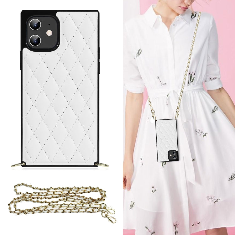 Elegant Rhombic Pattern Microfiber Leather +TPU Shockproof Case with Crossbody Strap Chain, For iPhone 12 mini, For iPhone 12 / 12 Pro, For iPhone 12 Pro Max For iPhone 12 mini White