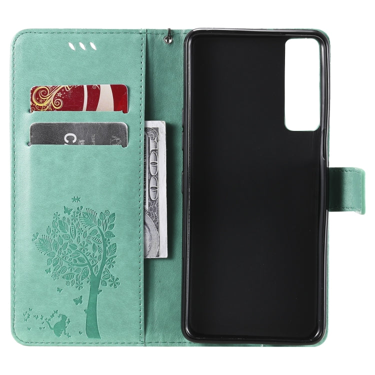 Tree & Cat Pattern Pressed Printing Horizontal Flip PU Leather Case with Holder & Card Slots & Wallet & Lanyard – Lanyard, Card Slot, Flip, For LG Stylo 7 5G / 4G, For OPPO F19 / A74 4G