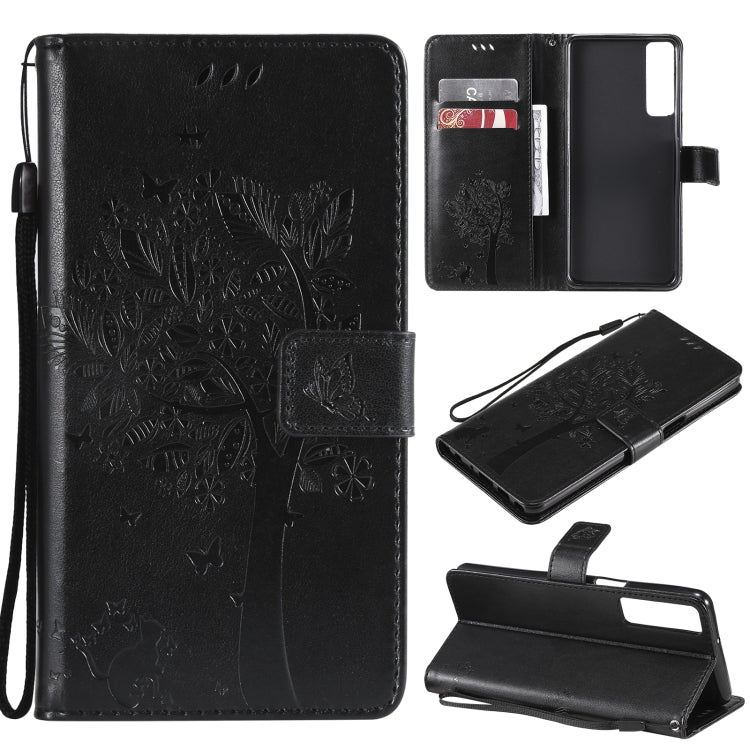 Tree & Cat Pattern Pressed Printing Horizontal Flip PU Leather Case with Holder & Card Slots & Wallet & Lanyard – Lanyard, Card Slot, Flip, For LG Stylo 7 5G / 4G, For OPPO F19 / A74 4G For LG Stylo 7 5G 4G Black