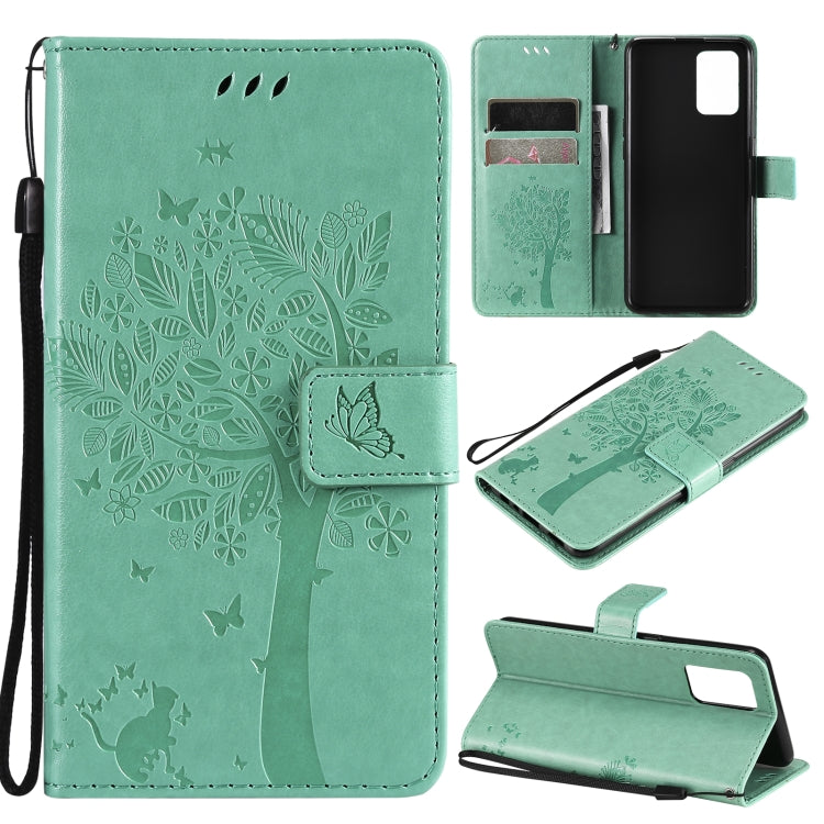 Tree & Cat Pattern Pressed Printing Horizontal Flip PU Leather Case with Holder & Card Slots & Wallet & Lanyard – Lanyard, Card Slot, Flip, For LG Stylo 7 5G / 4G, For OPPO F19 / A74 4G For OPPO F19 A74 4G Green