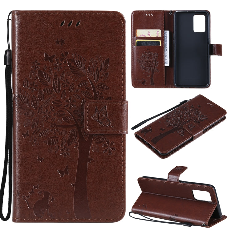 Tree & Cat Pattern Pressed Printing Horizontal Flip PU Leather Case with Holder & Card Slots & Wallet & Lanyard – Lanyard, Card Slot, Flip, For LG Stylo 7 5G / 4G, For OPPO F19 / A74 4G For OPPO F19 A74 4G Coffee