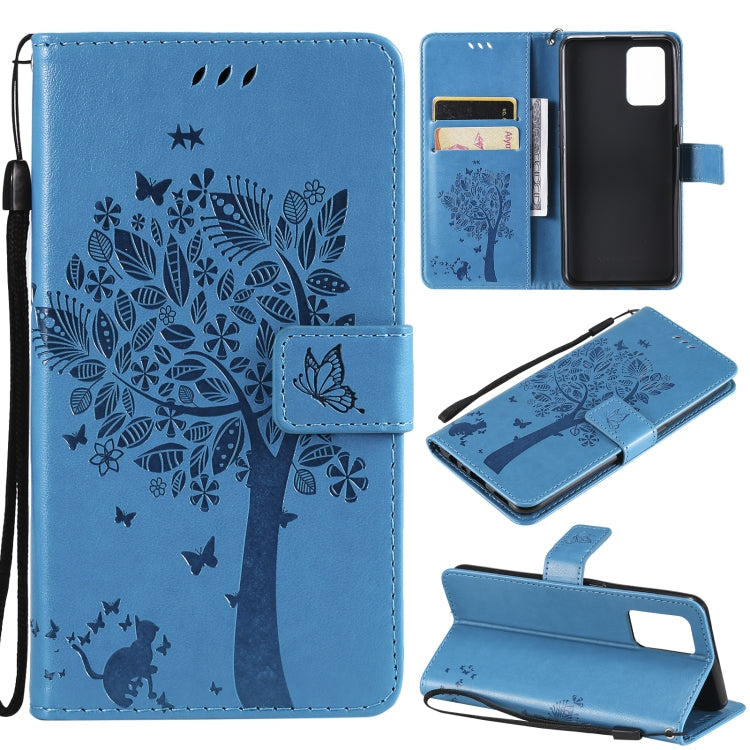 Tree & Cat Pattern Pressed Printing Horizontal Flip PU Leather Case with Holder & Card Slots & Wallet & Lanyard – Lanyard, Card Slot, Flip, For LG Stylo 7 5G / 4G, For OPPO F19 / A74 4G For OPPO F19 A74 4G Blue