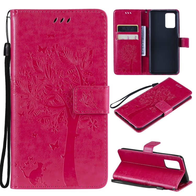 Tree & Cat Pattern Pressed Printing Horizontal Flip PU Leather Case with Holder & Card Slots & Wallet & Lanyard – Lanyard, Card Slot, Flip, For LG Stylo 7 5G / 4G, For OPPO F19 / A74 4G For OPPO F19 A74 4G Rose Red