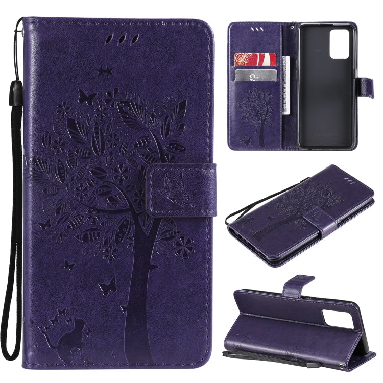 Tree & Cat Pattern Pressed Printing Horizontal Flip PU Leather Case with Holder & Card Slots & Wallet & Lanyard – Lanyard, Card Slot, Flip, For LG Stylo 7 5G / 4G, For OPPO F19 / A74 4G For OPPO F19 A74 4G Purple