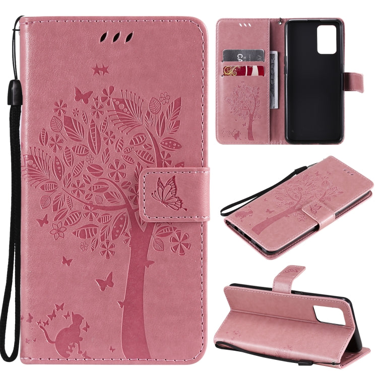 Tree & Cat Pattern Pressed Printing Horizontal Flip PU Leather Case with Holder & Card Slots & Wallet & Lanyard – Lanyard, Card Slot, Flip, For LG Stylo 7 5G / 4G, For OPPO F19 / A74 4G For OPPO F19 A74 4G Pink
