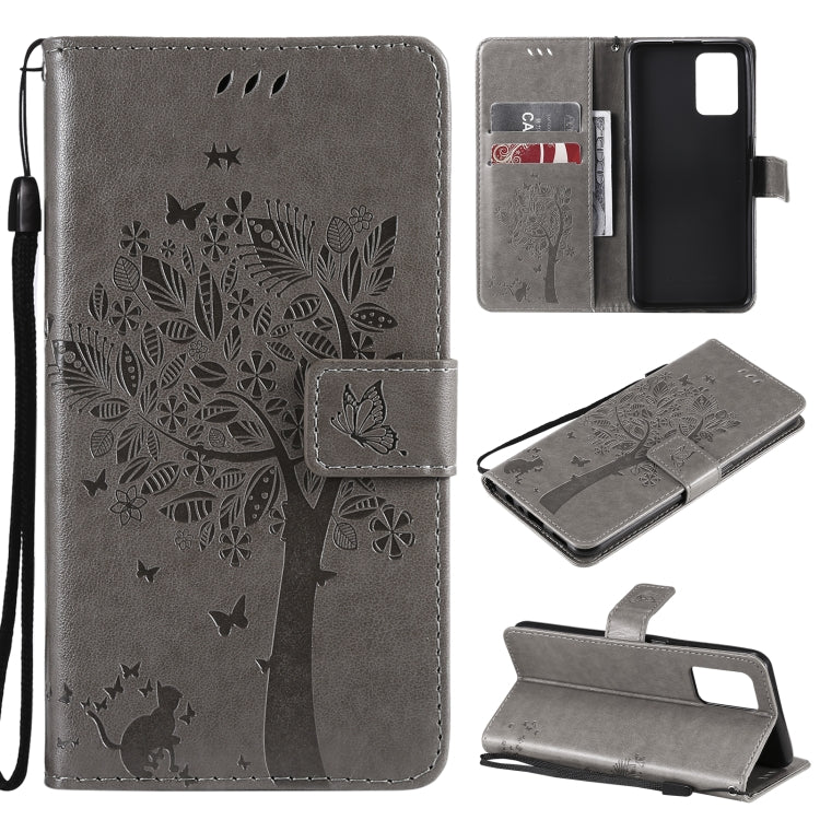 Tree & Cat Pattern Pressed Printing Horizontal Flip PU Leather Case with Holder & Card Slots & Wallet & Lanyard – Lanyard, Card Slot, Flip, For LG Stylo 7 5G / 4G, For OPPO F19 / A74 4G For OPPO F19 A74 4G Gray