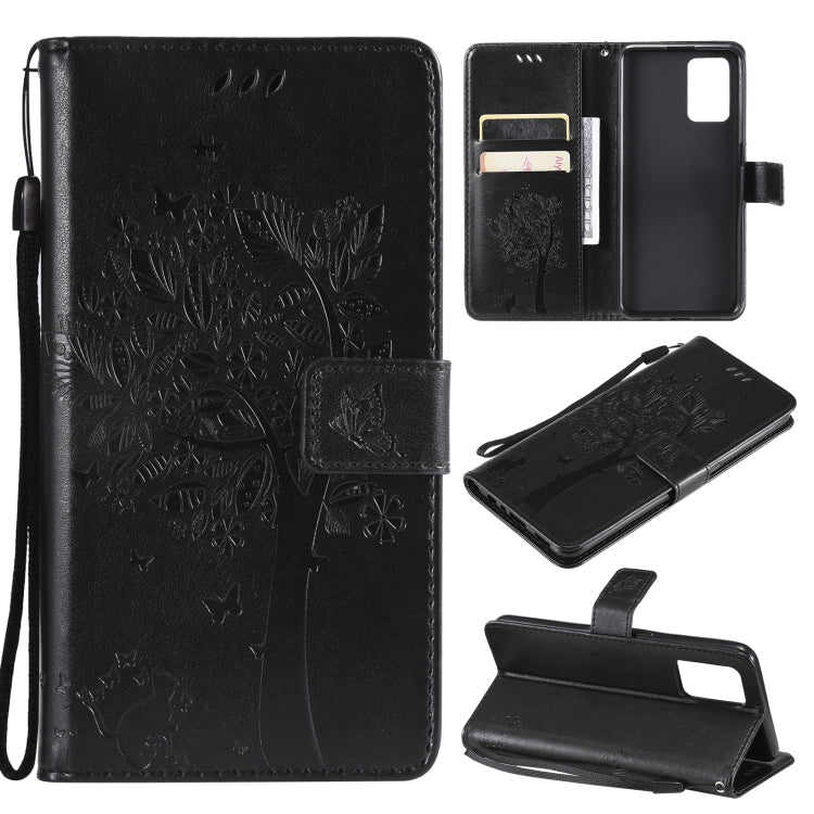 Tree & Cat Pattern Pressed Printing Horizontal Flip PU Leather Case with Holder & Card Slots & Wallet & Lanyard – Lanyard, Card Slot, Flip, For LG Stylo 7 5G / 4G, For OPPO F19 / A74 4G For OPPO F19 A74 4G Black