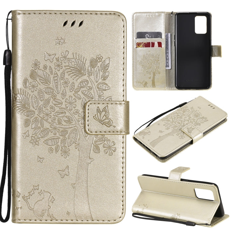 Tree & Cat Pattern Pressed Printing Horizontal Flip PU Leather Case with Holder & Card Slots & Wallet & Lanyard – Lanyard, Card Slot, Flip, For LG Stylo 7 5G / 4G, For OPPO F19 / A74 4G For OPPO F19 A74 4G Gold