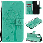 Tree & Cat Pattern Pressed Printing Horizontal Flip PU Leather Case with Holder & Card Slots & Wallet & Lanyard – Lanyard, Card Slot, Flip, For OPPO A93 5G / A74 5G, For OPPO A94 4G / F19 Pro / Reno 5F For OPPO A93 5G A74 5G Green