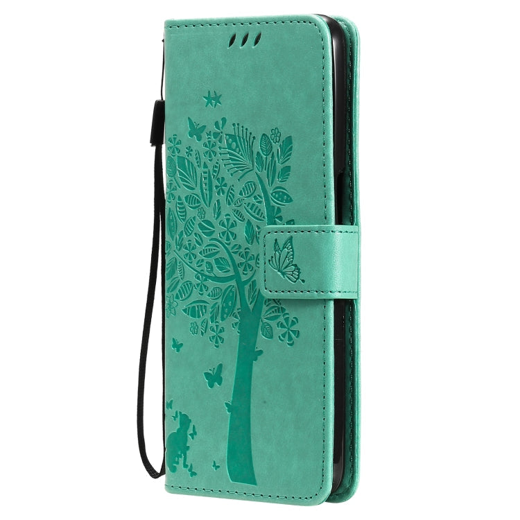 Tree & Cat Pattern Pressed Printing Horizontal Flip PU Leather Case with Holder & Card Slots & Wallet & Lanyard – Lanyard, Card Slot, Flip, For OPPO A93 5G / A74 5G, For OPPO A94 4G / F19 Pro / Reno 5F