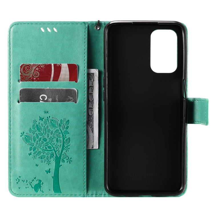 Tree & Cat Pattern Pressed Printing Horizontal Flip PU Leather Case with Holder & Card Slots & Wallet & Lanyard – Lanyard, Card Slot, Flip, For OPPO A93 5G / A74 5G, For OPPO A94 4G / F19 Pro / Reno 5F