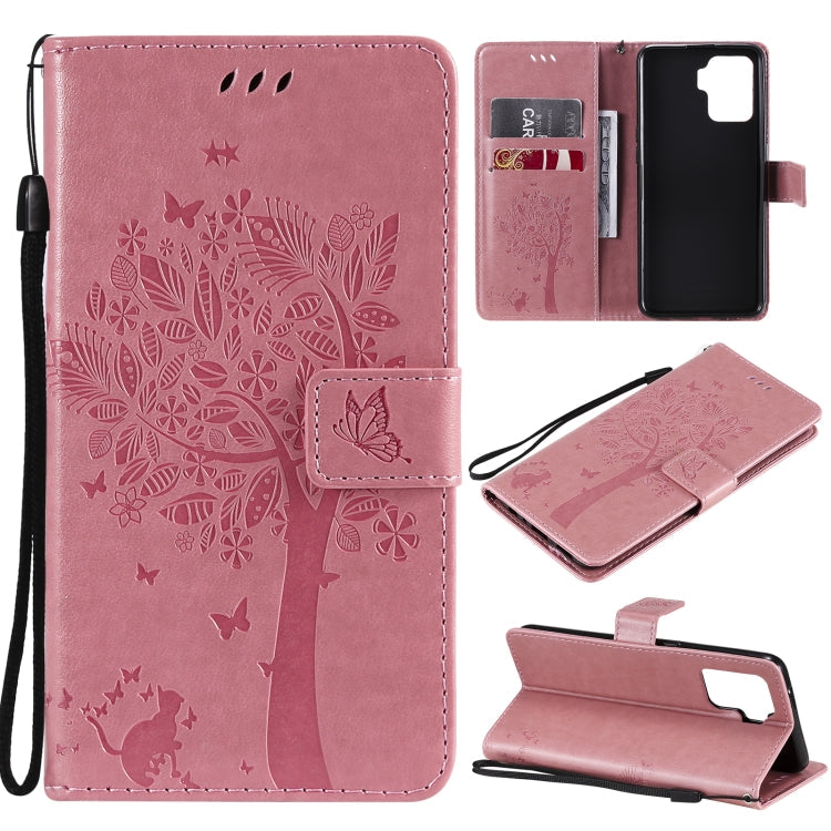 Tree & Cat Pattern Pressed Printing Horizontal Flip PU Leather Case with Holder & Card Slots & Wallet & Lanyard – Lanyard, Card Slot, Flip, For OPPO A93 5G / A74 5G, For OPPO A94 4G / F19 Pro / Reno 5F For OPPO A94 4G F19 Pro Reno 5F Pink
