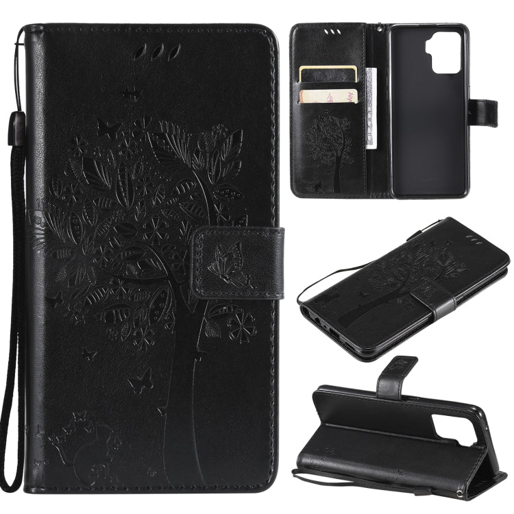 Tree & Cat Pattern Pressed Printing Horizontal Flip PU Leather Case with Holder & Card Slots & Wallet & Lanyard – Lanyard, Card Slot, Flip, For OPPO A93 5G / A74 5G, For OPPO A94 4G / F19 Pro / Reno 5F For OPPO A94 4G F19 Pro Reno 5F Black