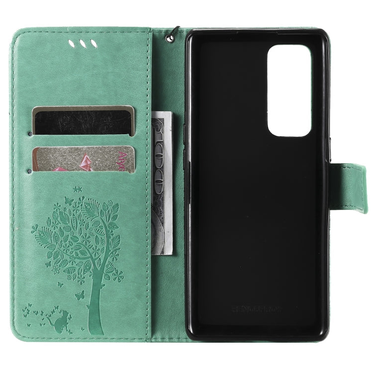Tree & Cat Pattern Pressed Printing Horizontal Flip PU Leather Case with Holder & Card Slots & Wallet & Lanyard – Lanyard, Card Slot, Flip, For OPPO Reno5 Pro+ 5G / Find X3 Neo, For OPPO Find X3 / X3 Pro