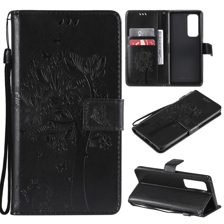 Tree & Cat Pattern Pressed Printing Horizontal Flip PU Leather Case with Holder & Card Slots & Wallet & Lanyard – Lanyard, Card Slot, Flip, For OPPO Reno5 Pro+ 5G / Find X3 Neo, For OPPO Find X3 / X3 Pro For OPPO Reno5 Pro+ 5G Find X3 Neo Black