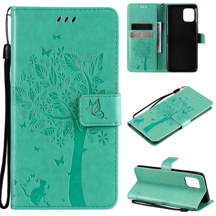 Tree & Cat Pattern Pressed Printing Horizontal Flip PU Leather Case with Holder & Card Slots & Wallet & Lanyard – Lanyard, Card Slot, Flip, For OPPO Reno5 Pro+ 5G / Find X3 Neo, For OPPO Find X3 / X3 Pro For OPPO Find X3 X3 Pro Green