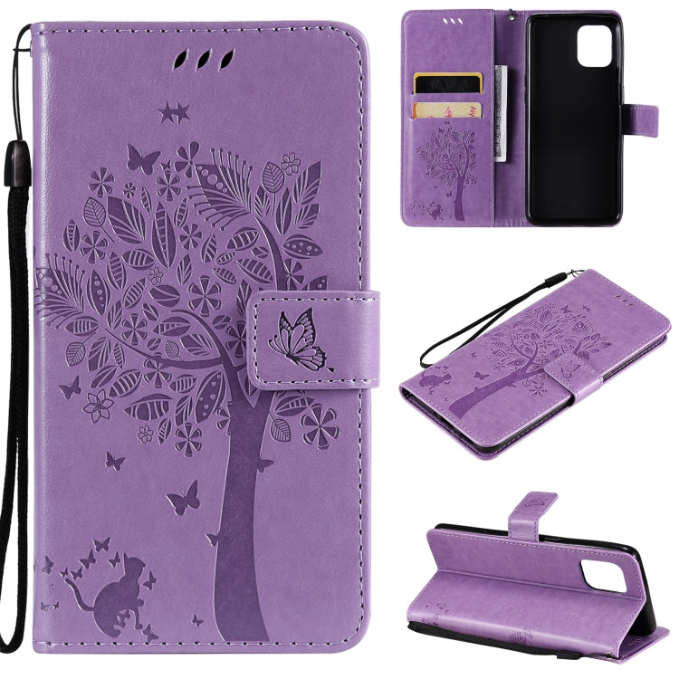 Tree & Cat Pattern Pressed Printing Horizontal Flip PU Leather Case with Holder & Card Slots & Wallet & Lanyard – Lanyard, Card Slot, Flip, For OPPO Reno5 Pro+ 5G / Find X3 Neo, For OPPO Find X3 / X3 Pro For OPPO Find X3 X3 Pro Light Purple