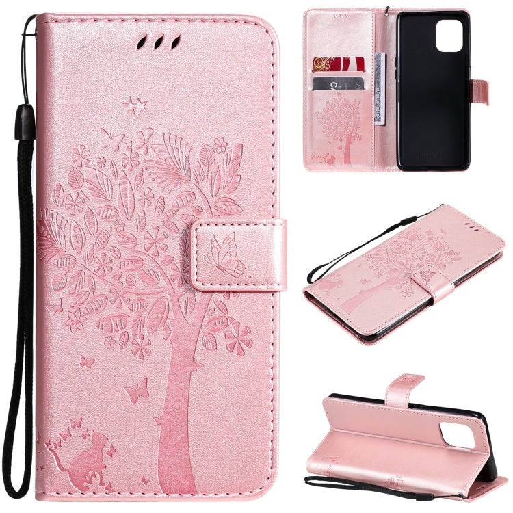 Tree & Cat Pattern Pressed Printing Horizontal Flip PU Leather Case with Holder & Card Slots & Wallet & Lanyard – Lanyard, Card Slot, Flip, For OPPO Reno5 Pro+ 5G / Find X3 Neo, For OPPO Find X3 / X3 Pro For OPPO Find X3 X3 Pro Rose Gold