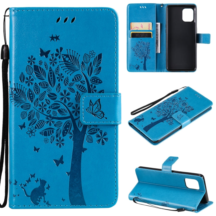 Tree & Cat Pattern Pressed Printing Horizontal Flip PU Leather Case with Holder & Card Slots & Wallet & Lanyard – Lanyard, Card Slot, Flip, For OPPO Reno5 Pro+ 5G / Find X3 Neo, For OPPO Find X3 / X3 Pro For OPPO Find X3 X3 Pro Blue