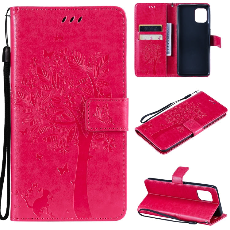 Tree & Cat Pattern Pressed Printing Horizontal Flip PU Leather Case with Holder & Card Slots & Wallet & Lanyard – Lanyard, Card Slot, Flip, For OPPO Reno5 Pro+ 5G / Find X3 Neo, For OPPO Find X3 / X3 Pro For OPPO Find X3 X3 Pro Rose Red