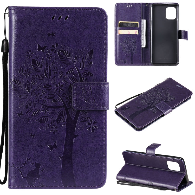 Tree & Cat Pattern Pressed Printing Horizontal Flip PU Leather Case with Holder & Card Slots & Wallet & Lanyard – Lanyard, Card Slot, Flip, For OPPO Reno5 Pro+ 5G / Find X3 Neo, For OPPO Find X3 / X3 Pro For OPPO Find X3 X3 Pro Purple