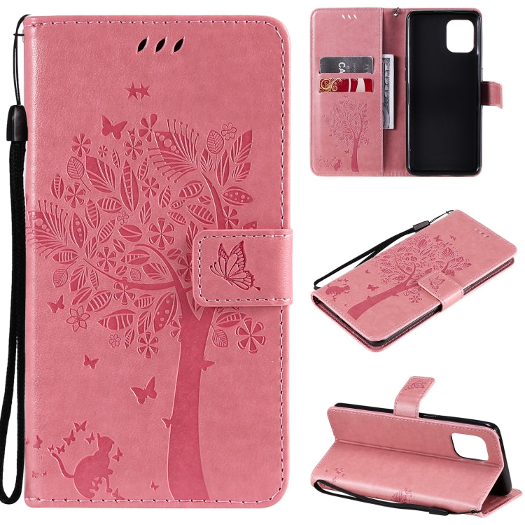 Tree & Cat Pattern Pressed Printing Horizontal Flip PU Leather Case with Holder & Card Slots & Wallet & Lanyard – Lanyard, Card Slot, Flip, For OPPO Reno5 Pro+ 5G / Find X3 Neo, For OPPO Find X3 / X3 Pro For OPPO Find X3 X3 Pro Pink