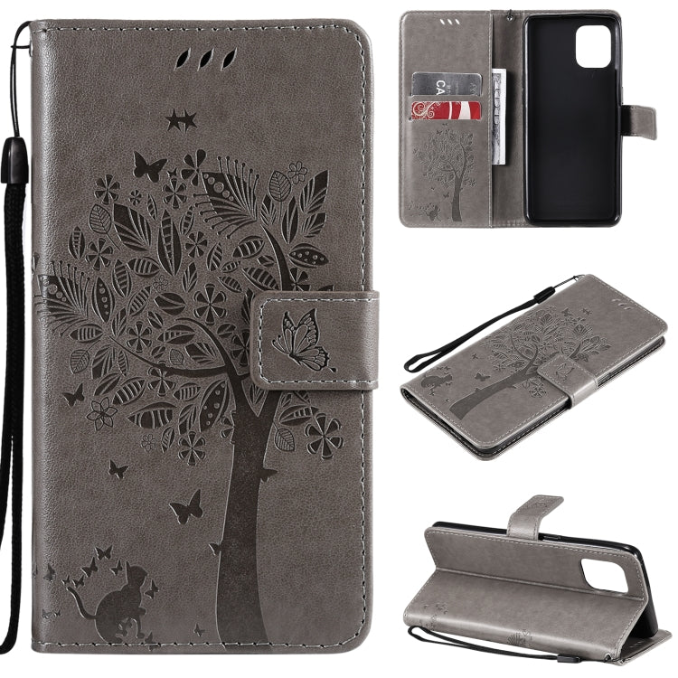 Tree & Cat Pattern Pressed Printing Horizontal Flip PU Leather Case with Holder & Card Slots & Wallet & Lanyard – Lanyard, Card Slot, Flip, For OPPO Reno5 Pro+ 5G / Find X3 Neo, For OPPO Find X3 / X3 Pro For OPPO Find X3 X3 Pro Gray