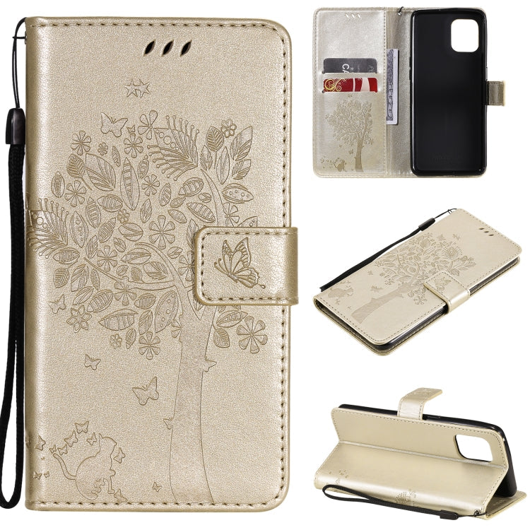Tree & Cat Pattern Pressed Printing Horizontal Flip PU Leather Case with Holder & Card Slots & Wallet & Lanyard – Lanyard, Card Slot, Flip, For OPPO Reno5 Pro+ 5G / Find X3 Neo, For OPPO Find X3 / X3 Pro For OPPO Find X3 X3 Pro Gold