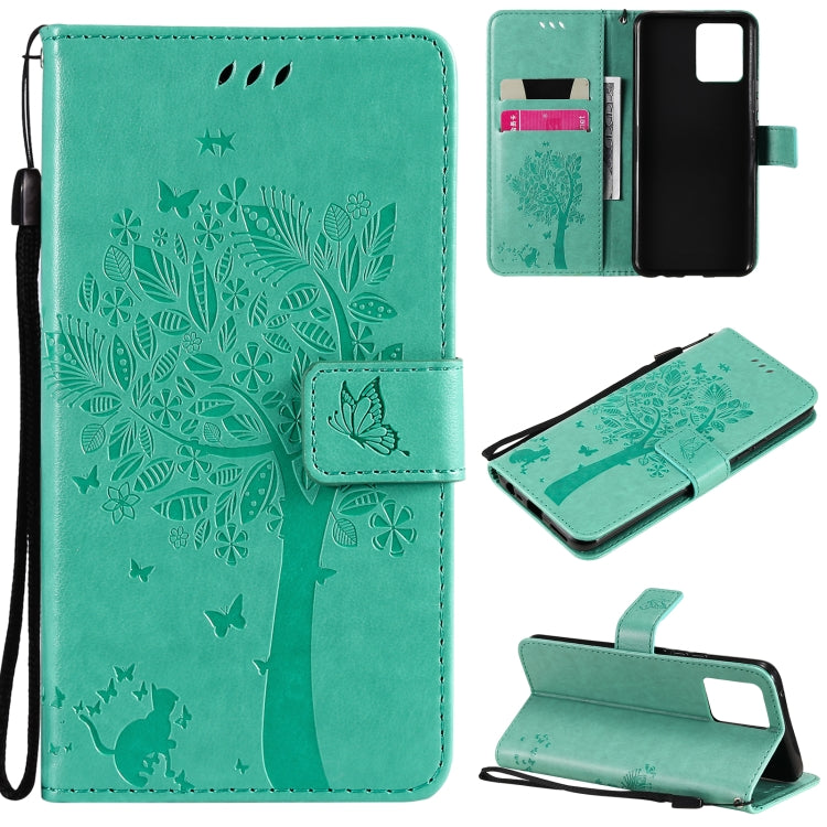 Tree & Cat Pattern Pressed Printing Horizontal Flip PU Leather Case with Holder & Card Slots & Wallet & Lanyard – Lanyard, Card Slot, Flip, For OPPO Realme 8 4G / Realme 8 Pro 4G, For OPPO Realme V13 5G / Realme 8 5G For OPPO Realme 8 4G Realme 8 Pro 4G Green