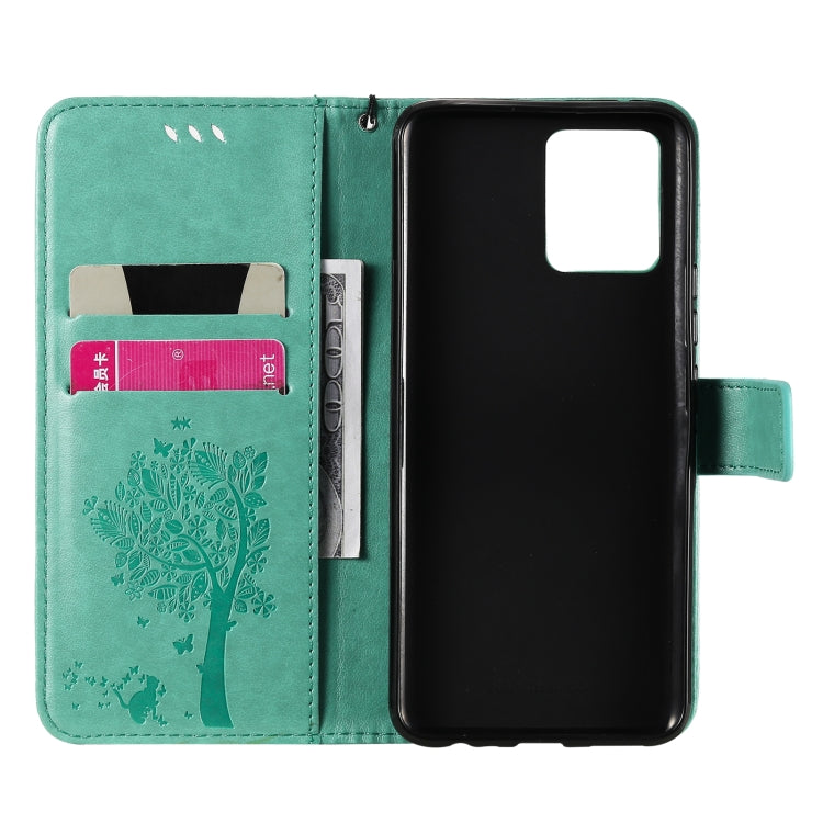 Tree & Cat Pattern Pressed Printing Horizontal Flip PU Leather Case with Holder & Card Slots & Wallet & Lanyard – Lanyard, Card Slot, Flip, For OPPO Realme 8 4G / Realme 8 Pro 4G, For OPPO Realme V13 5G / Realme 8 5G