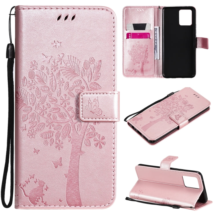 Tree & Cat Pattern Pressed Printing Horizontal Flip PU Leather Case with Holder & Card Slots & Wallet & Lanyard – Lanyard, Card Slot, Flip, For OPPO Realme 8 4G / Realme 8 Pro 4G, For OPPO Realme V13 5G / Realme 8 5G For OPPO Realme 8 4G Realme 8 Pro 4G Rose Gold