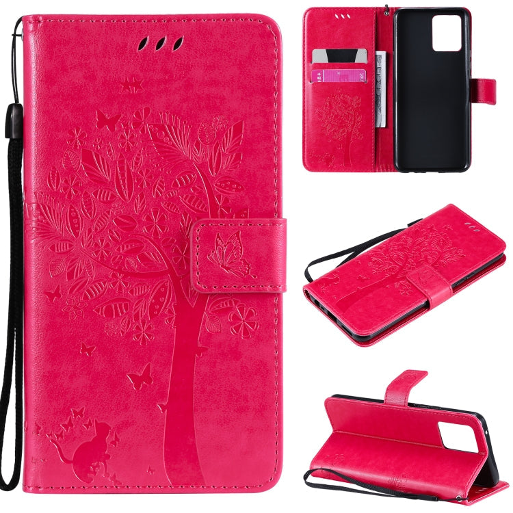 Tree & Cat Pattern Pressed Printing Horizontal Flip PU Leather Case with Holder & Card Slots & Wallet & Lanyard – Lanyard, Card Slot, Flip, For OPPO Realme 8 4G / Realme 8 Pro 4G, For OPPO Realme V13 5G / Realme 8 5G For OPPO Realme 8 4G Realme 8 Pro 4G Rose Red