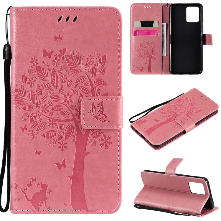 Tree & Cat Pattern Pressed Printing Horizontal Flip PU Leather Case with Holder & Card Slots & Wallet & Lanyard – Lanyard, Card Slot, Flip, For OPPO Realme 8 4G / Realme 8 Pro 4G, For OPPO Realme V13 5G / Realme 8 5G For OPPO Realme 8 4G Realme 8 Pro 4G Pink