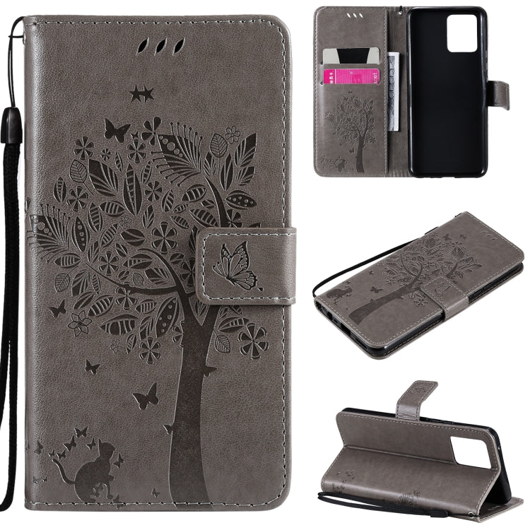 Tree & Cat Pattern Pressed Printing Horizontal Flip PU Leather Case with Holder & Card Slots & Wallet & Lanyard – Lanyard, Card Slot, Flip, For OPPO Realme 8 4G / Realme 8 Pro 4G, For OPPO Realme V13 5G / Realme 8 5G For OPPO Realme 8 4G Realme 8 Pro 4G Gray