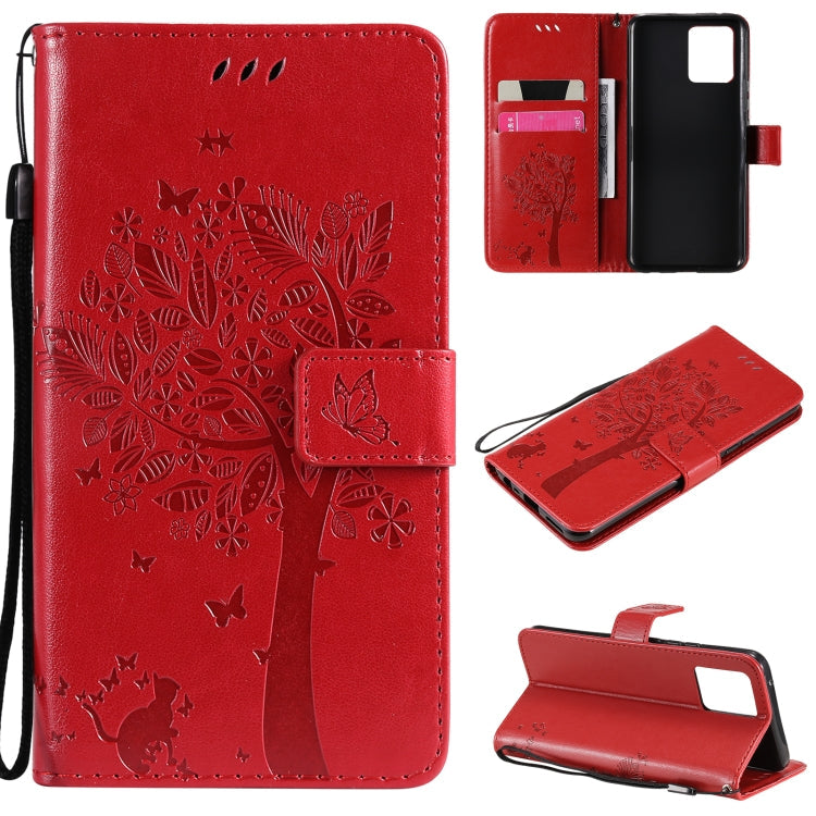Tree & Cat Pattern Pressed Printing Horizontal Flip PU Leather Case with Holder & Card Slots & Wallet & Lanyard – Lanyard, Card Slot, Flip, For OPPO Realme 8 4G / Realme 8 Pro 4G, For OPPO Realme V13 5G / Realme 8 5G For OPPO Realme 8 4G Realme 8 Pro 4G Red