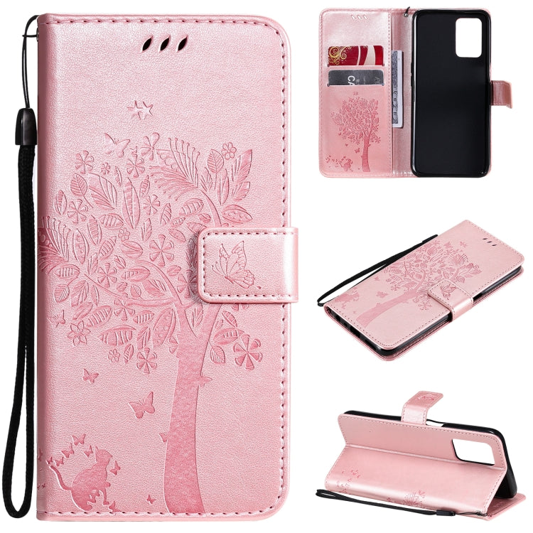 Tree & Cat Pattern Pressed Printing Horizontal Flip PU Leather Case with Holder & Card Slots & Wallet & Lanyard – Lanyard, Card Slot, Flip, For OPPO Realme 8 4G / Realme 8 Pro 4G, For OPPO Realme V13 5G / Realme 8 5G For OPPO Realme V13 5G Realme 8 5G Rose Gold