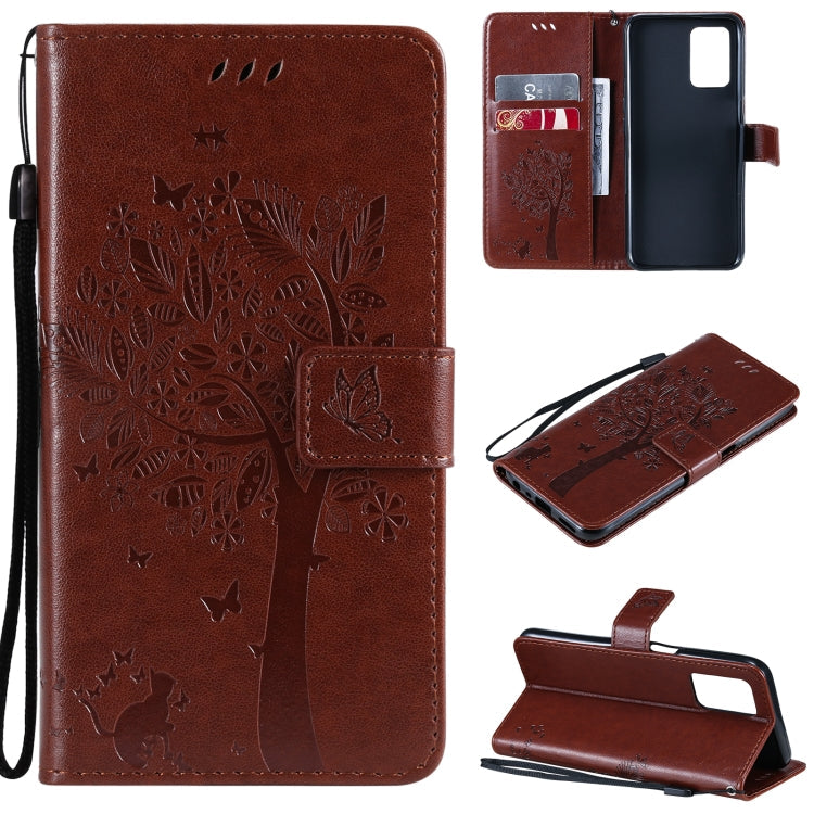 Tree & Cat Pattern Pressed Printing Horizontal Flip PU Leather Case with Holder & Card Slots & Wallet & Lanyard – Lanyard, Card Slot, Flip, For OPPO Realme 8 4G / Realme 8 Pro 4G, For OPPO Realme V13 5G / Realme 8 5G For OPPO Realme V13 5G Realme 8 5G Coffee