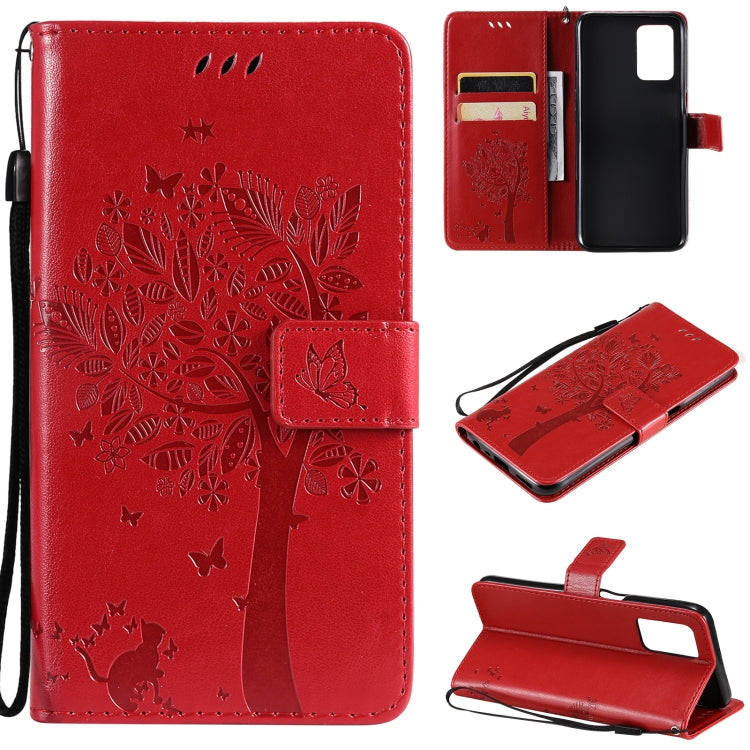 Tree & Cat Pattern Pressed Printing Horizontal Flip PU Leather Case with Holder & Card Slots & Wallet & Lanyard – Lanyard, Card Slot, Flip, For OPPO Realme 8 4G / Realme 8 Pro 4G, For OPPO Realme V13 5G / Realme 8 5G For OPPO Realme V13 5G Realme 8 5G Red