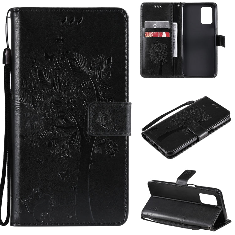 Tree & Cat Pattern Pressed Printing Horizontal Flip PU Leather Case with Holder & Card Slots & Wallet & Lanyard – Lanyard, Card Slot, Flip, For OPPO Realme 8 4G / Realme 8 Pro 4G, For OPPO Realme V13 5G / Realme 8 5G For OPPO Realme V13 5G Realme 8 5G Black