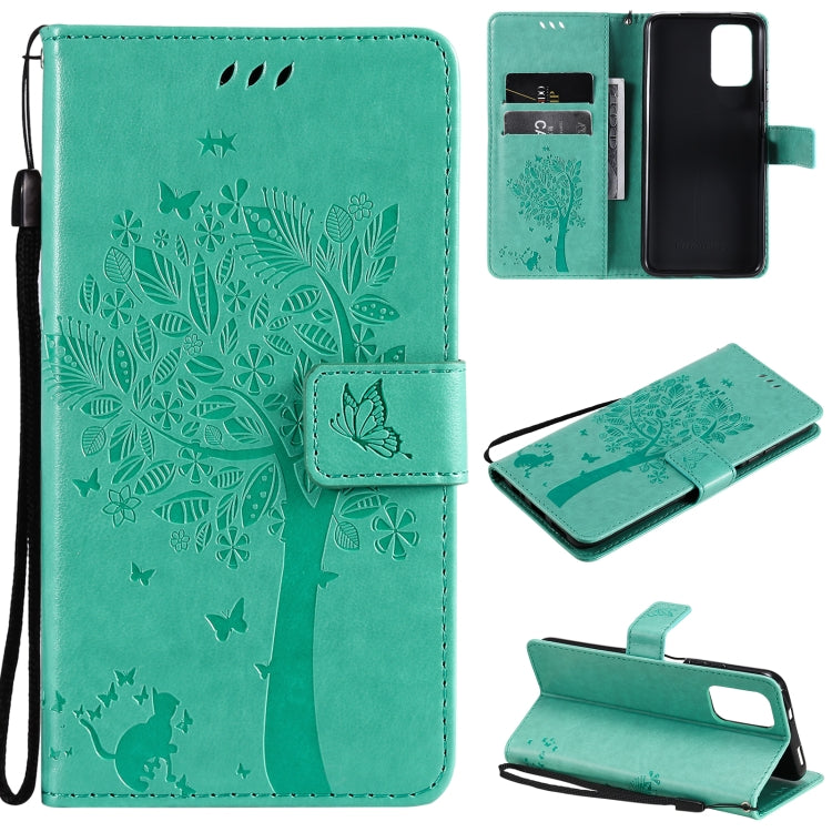 Tree & Cat Pattern Pressed Printing Horizontal Flip PU Leather Case with Holder & Card Slots & Wallet & Lanyard – Lanyard, Card Slot, Flip, For Xiaomi Redmi Note 10 4G, For Xiaomi Redmi Note 10 Pro