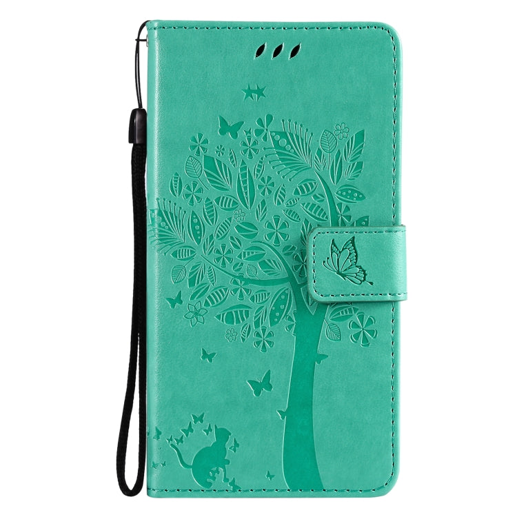 Tree & Cat Pattern Pressed Printing Horizontal Flip PU Leather Case with Holder & Card Slots & Wallet & Lanyard – Lanyard, Card Slot, Flip, For Xiaomi Redmi Note 10 4G, For Xiaomi Redmi Note 10 Pro