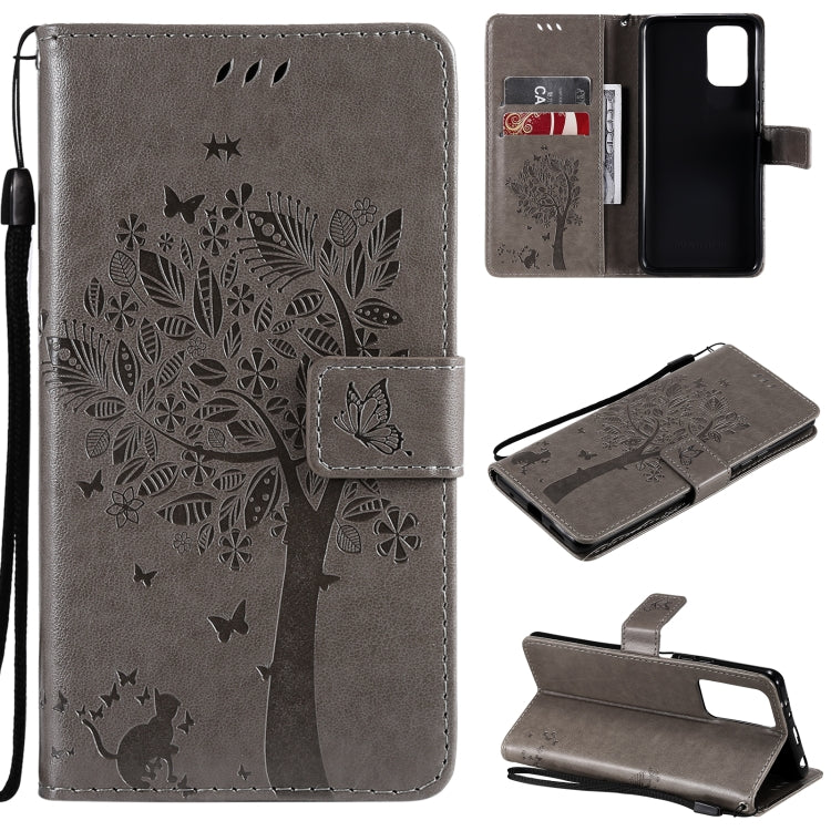 Tree & Cat Pattern Pressed Printing Horizontal Flip PU Leather Case with Holder & Card Slots & Wallet & Lanyard – Lanyard, Card Slot, Flip, For Xiaomi Redmi Note 10 4G, For Xiaomi Redmi Note 10 Pro For Xiaomi Redmi Note 10 4G Gray