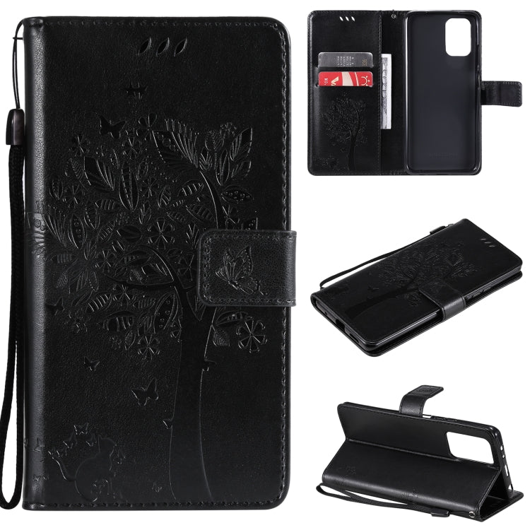 Tree & Cat Pattern Pressed Printing Horizontal Flip PU Leather Case with Holder & Card Slots & Wallet & Lanyard – Lanyard, Card Slot, Flip, For Xiaomi Redmi Note 10 4G, For Xiaomi Redmi Note 10 Pro For Xiaomi Redmi Note 10 4G Black