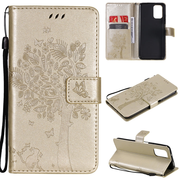Tree & Cat Pattern Pressed Printing Horizontal Flip PU Leather Case with Holder & Card Slots & Wallet & Lanyard – Lanyard, Card Slot, Flip, For Xiaomi Redmi Note 10 4G, For Xiaomi Redmi Note 10 Pro For Xiaomi Redmi Note 10 4G Gold