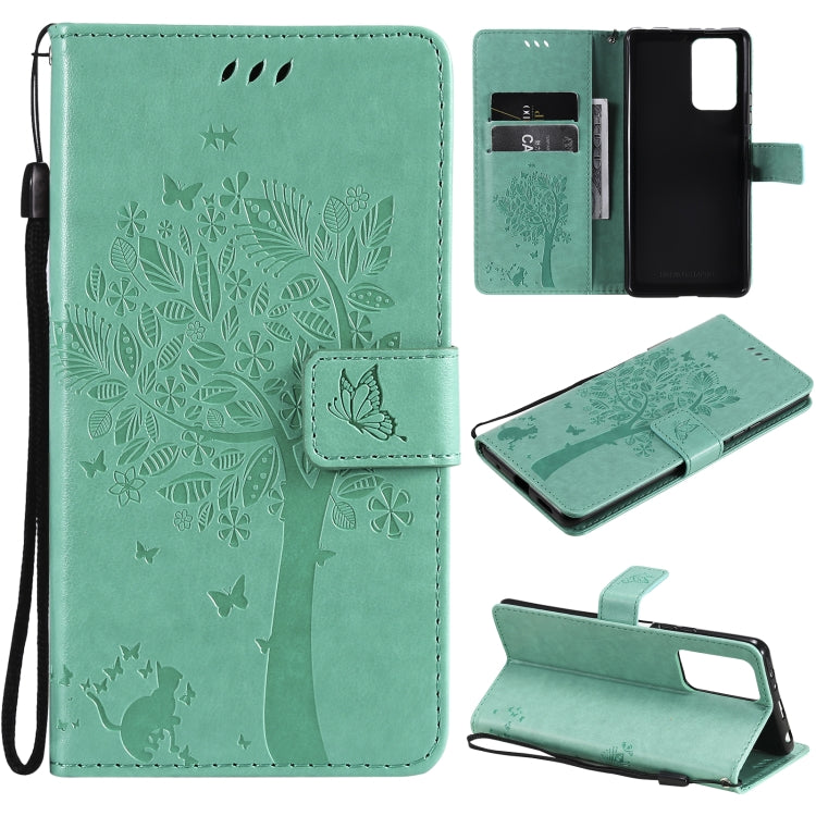 Tree & Cat Pattern Pressed Printing Horizontal Flip PU Leather Case with Holder & Card Slots & Wallet & Lanyard – Lanyard, Card Slot, Flip, For Xiaomi Redmi Note 10 4G, For Xiaomi Redmi Note 10 Pro For Xiaomi Redmi Note 10 Pro Green