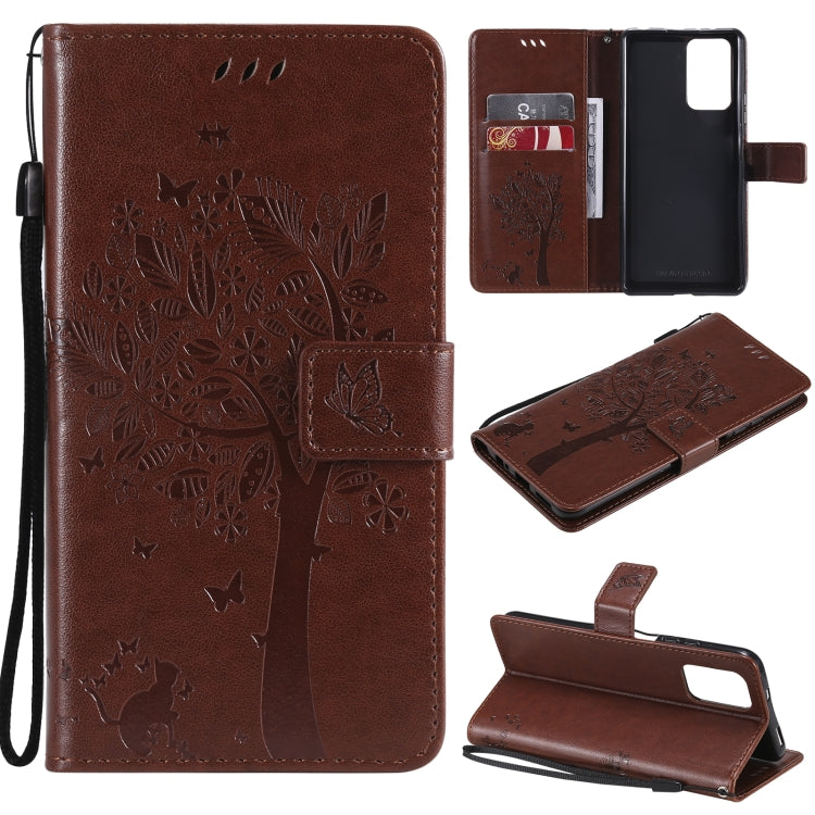 Tree & Cat Pattern Pressed Printing Horizontal Flip PU Leather Case with Holder & Card Slots & Wallet & Lanyard – Lanyard, Card Slot, Flip, For Xiaomi Redmi Note 10 4G, For Xiaomi Redmi Note 10 Pro For Xiaomi Redmi Note 10 Pro Coffee